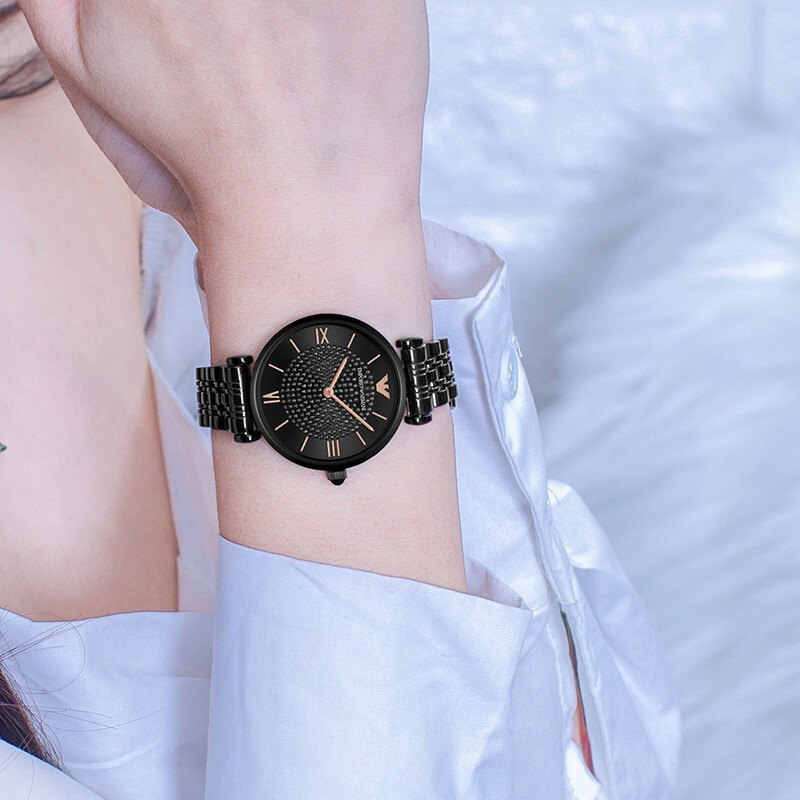 阿玛尼(EMPORIO.ARMANI)黑夜满天星手表佟丽娅明星同款时尚优雅休闲石英表女士腕表AR11245