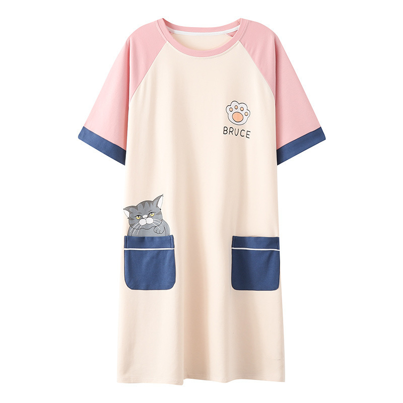 [定制]带胸垫睡衣女士夏季短袖睡裙韩版卡通可外穿连衣裙家居服
