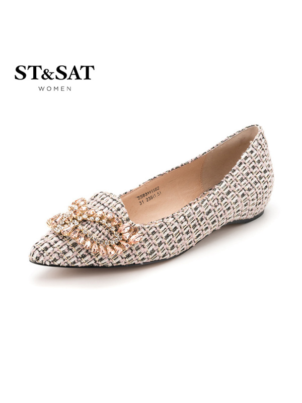 星期六(ST&SAT)18年新品专柜同款面具水钻饰扣尖头低跟粗跟时尚单鞋女SS83111162