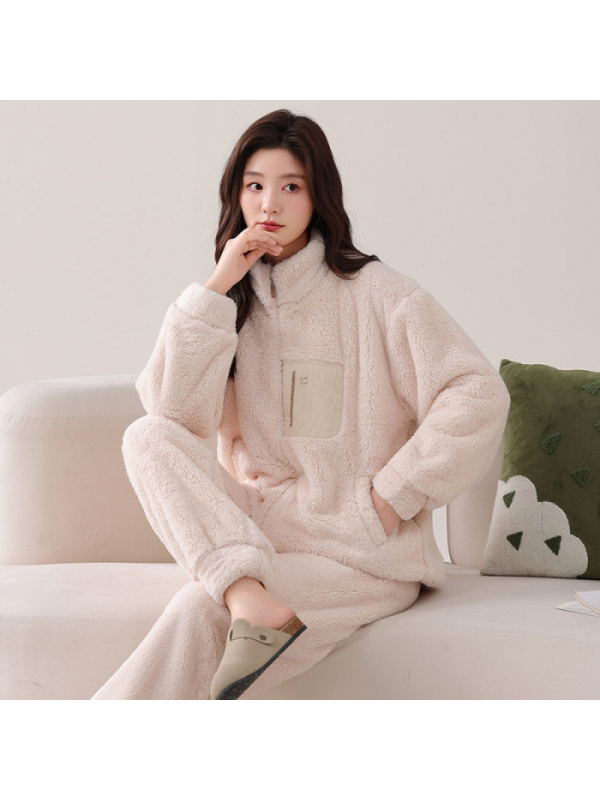 情侣睡衣女款春秋冬季珊瑚绒加厚加绒保暖一男士一女士家居服套装