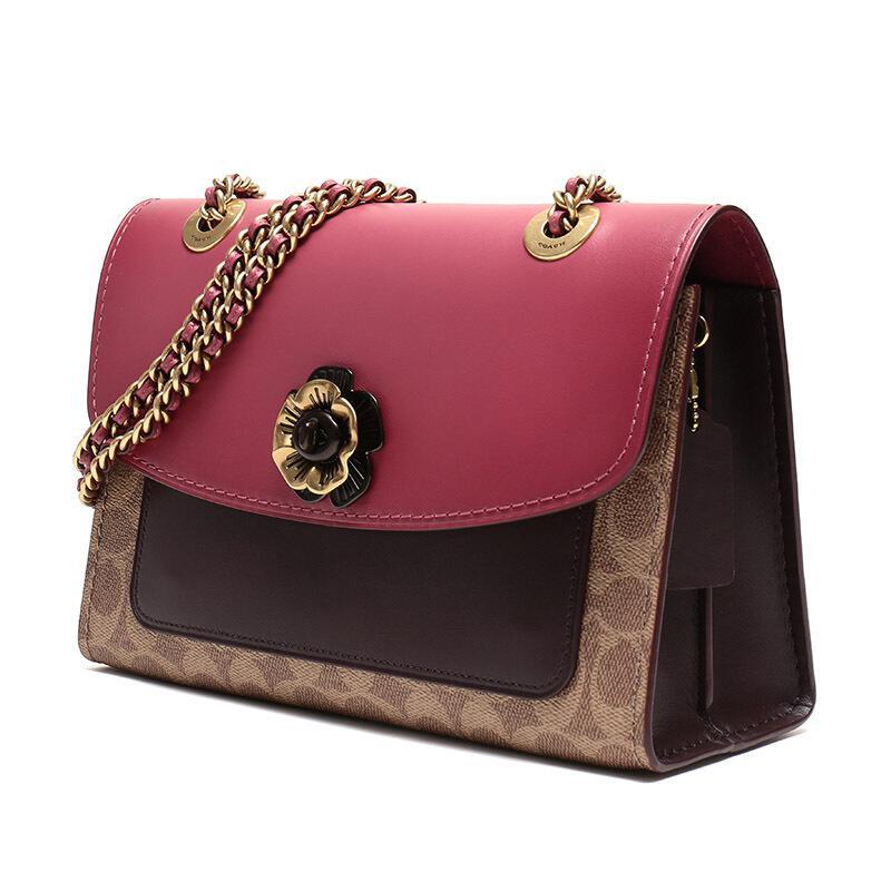 coach蔻驰奢侈品女士专柜款parker系列涂层帆布配皮山茶花单肩斜挎包