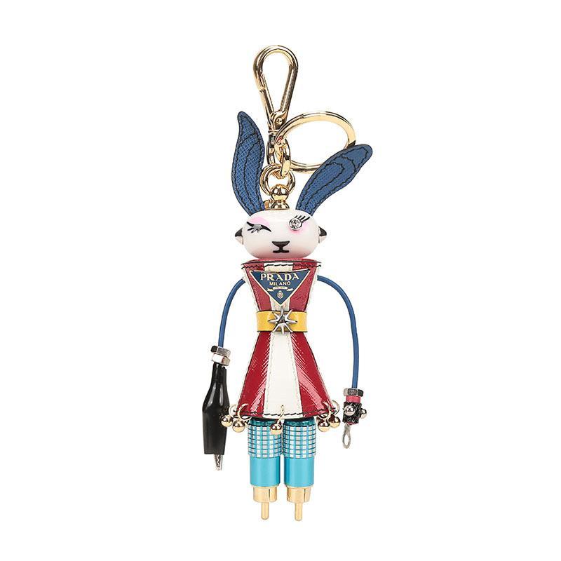 prada 普拉达 女士红色多色拼色金属配皮机器人钥匙扣挂饰 1tr050 2
