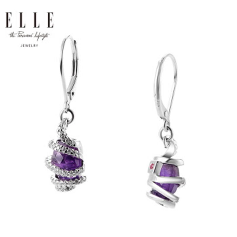 ELLE 女士 耳环 S925 银饰 银紫水晶耳饰 命运之时系列7023101 女士 送恋人