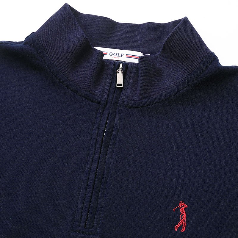 GOLF/高尔夫春装新款男装刺绣立领拉链长袖休闲纯色t恤男
