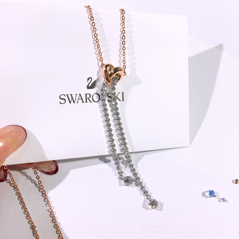 SWAROVSKI施华洛世奇 王一博同款系列20新款双心流苏项链吊坠锁骨链 人造水晶 送恋人 女士 5517952