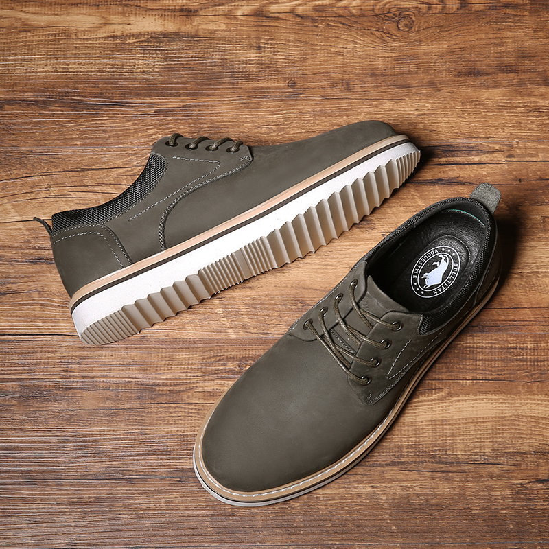 公牛巨人工装鞋男鞋2018春季新款户外休闲鞋男士真皮舒适大头皮鞋