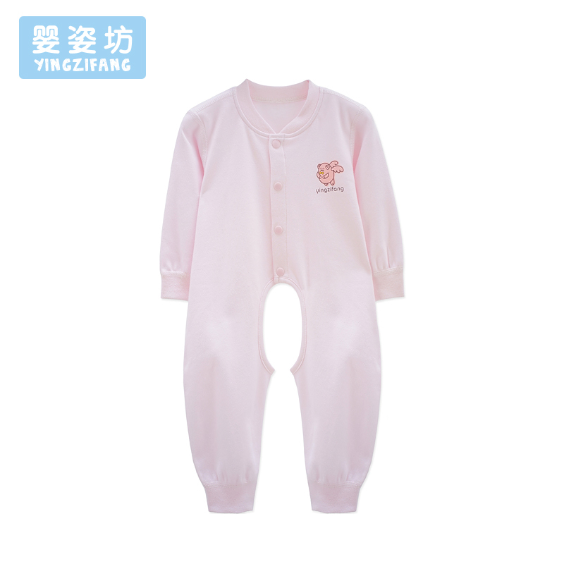 秋季新款男女童百搭简约纯色单排扣挖裆连体衣 0-2岁宝宝