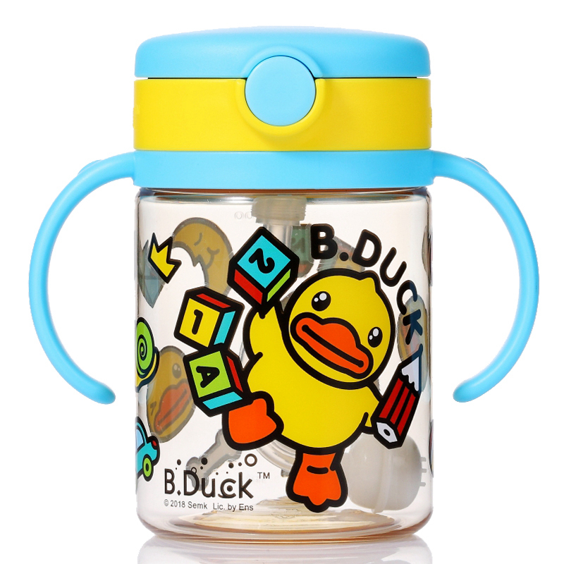 B.DUCK小黄鸭儿童水杯PPSU宝宝吸管小水杯重力球冷水杯水壶200ml