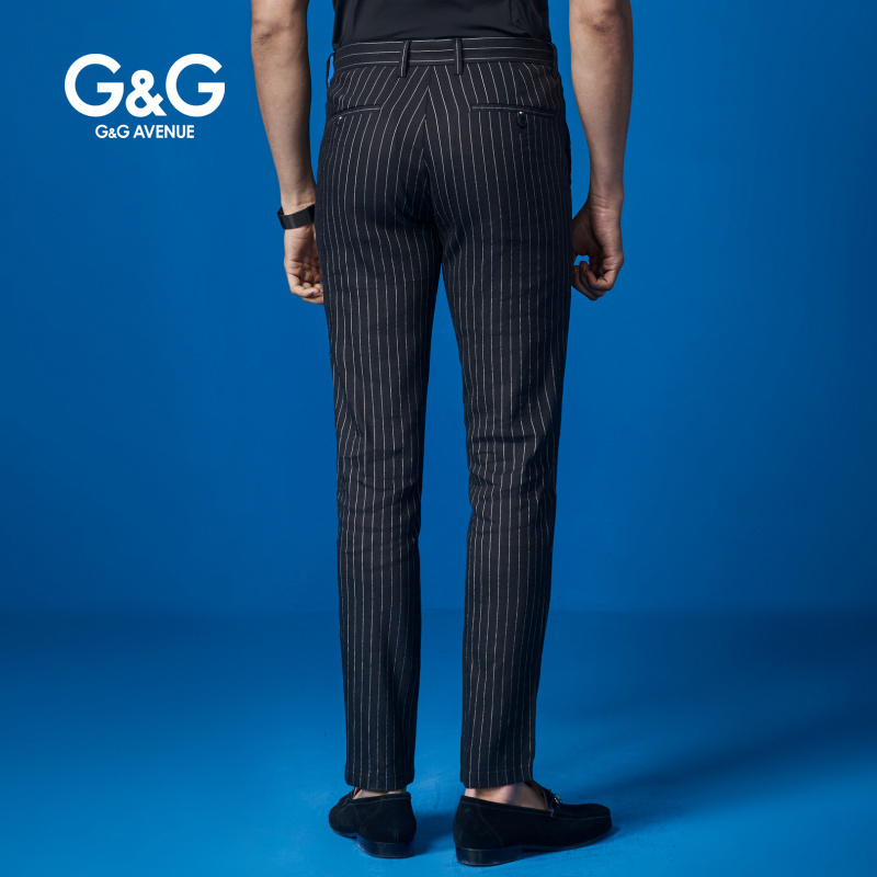 G＆G 男士裤子男春季2019新款百搭长裤修身款直筒商务条纹休闲裤