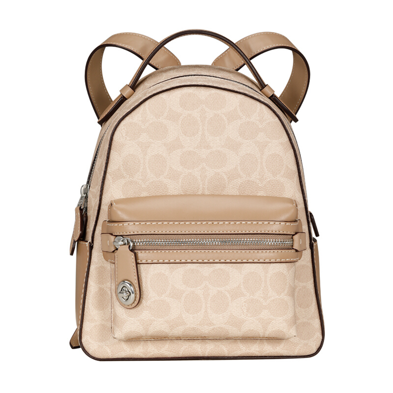 蔻驰coach奢侈品女士专柜款人造革配皮手提双肩包背包中号卡其色32715