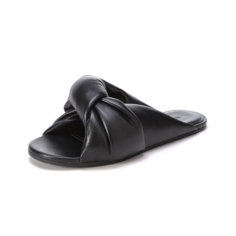 巴黎世家 BALENCIAGA 女士皮革绳结造型平底拖鞋凉拖636576 WA2M0