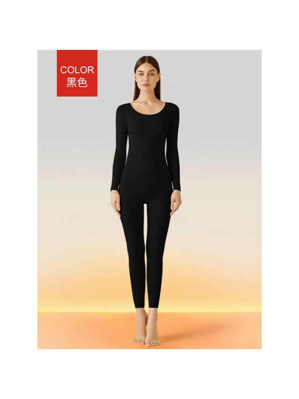 秋冬新款保暖内衣套装无痕磨毛圆领修身秋衣秋裤女打底保暖衣