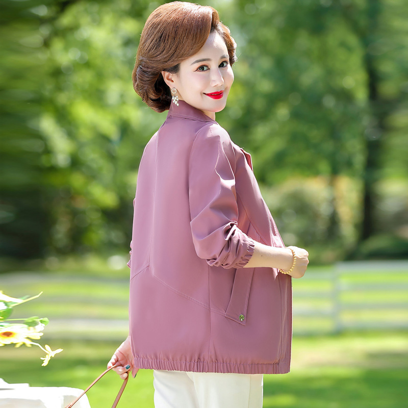 妈妈秋装薄款翻领外套洋气上衣中老年女装春秋夹克40岁50气质风