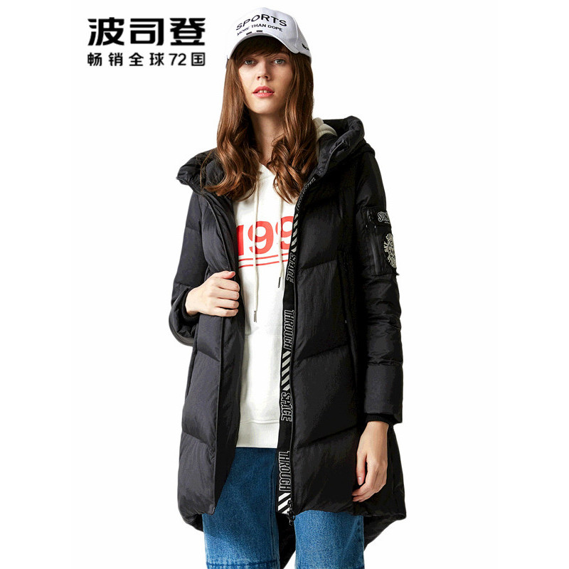 波司登bosideng女士冬季常规款连帽中长款燕尾后摆时尚羽绒服女b