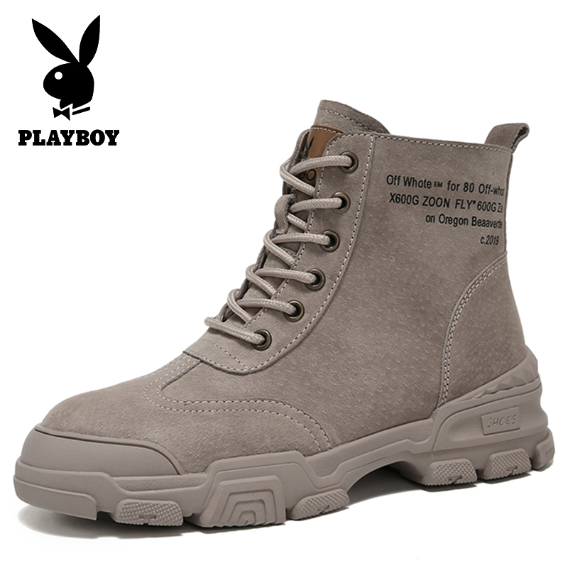 PLAYBOY/花花公子冬季新款加绒复古百搭马丁靴女透气英伦风短靴厚底学生短靴薄