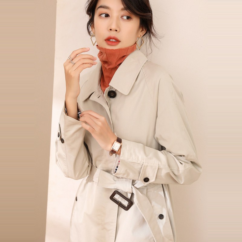 恒源祥单排扣复古风衣女2020早春复古中长款外套过膝大衣