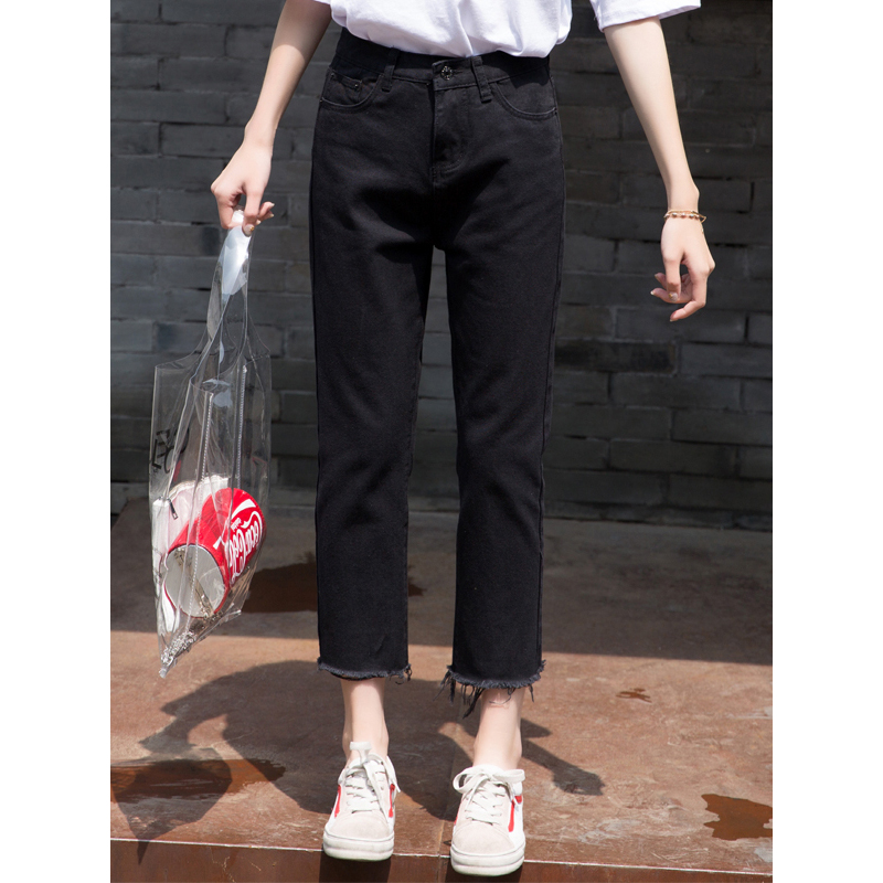 天淳尔女装夏季宽松高腰牛仔裤女韩版百搭学生直筒九分裤子2018QMR-901