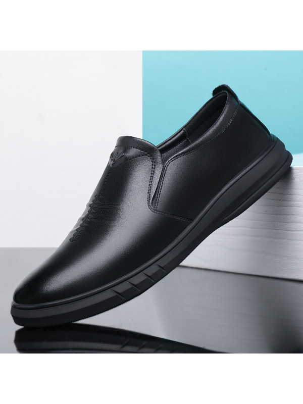 男士休闲皮鞋男春秋真皮休闲一脚蹬软底舒适中老年商务SJ