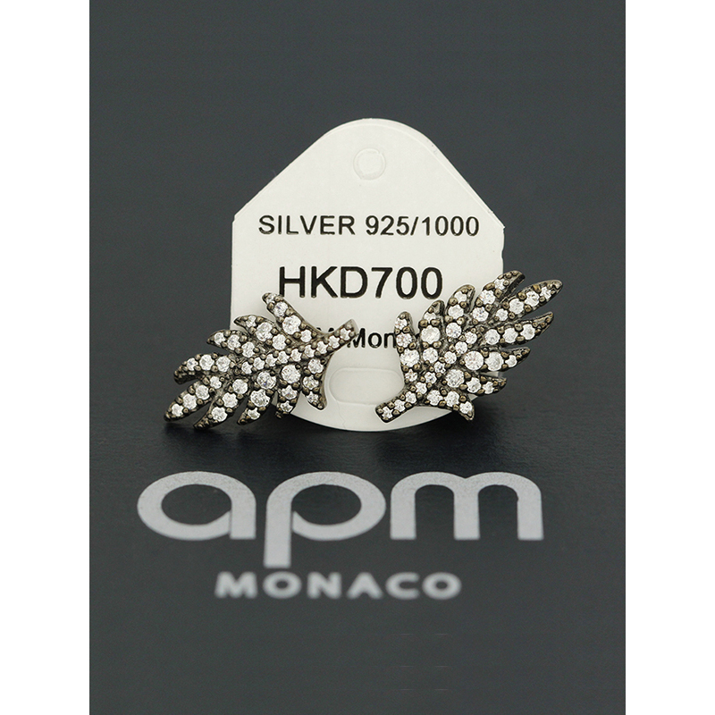 【apm MONACO】羽毛耳钉气质耳环S925银耳饰百搭穿孔耳坠镶晶钻网红女士饰品