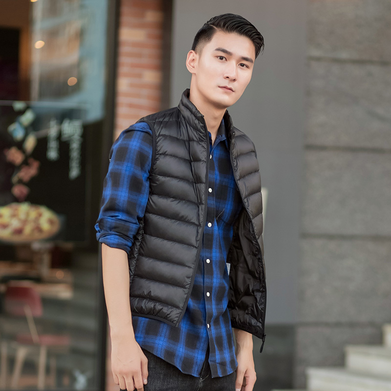 千仞岗秋冬新品轻薄修身立领羽绒服男冬装羽绒立领纯色马甲