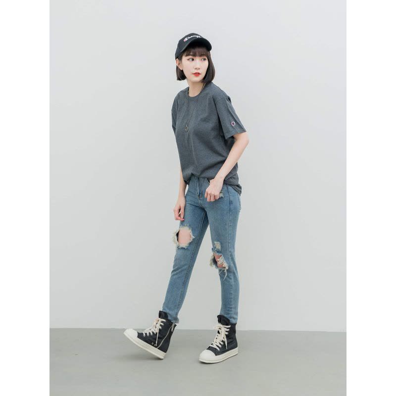 champion 冠军 纯色修身基础款经典 T恤 短袖T425HL铁灰图片