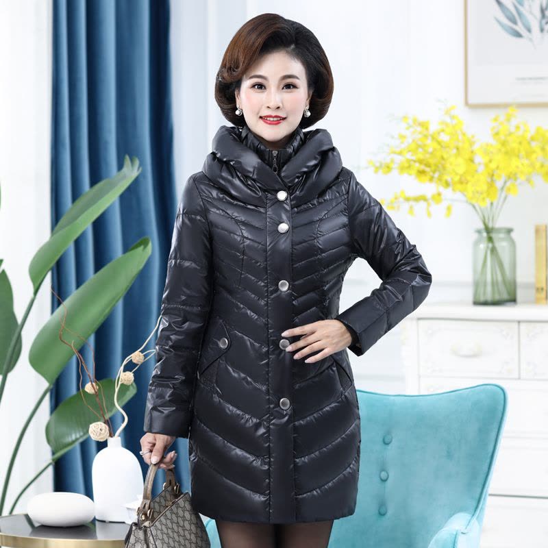 雪暖中年女士羽绒服女中长款韩版修身新款妈妈装冬装外套图片