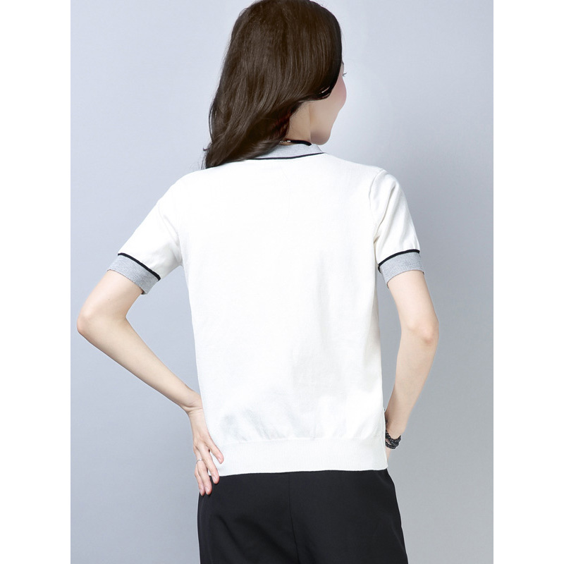 丝柏舍2019夏季女V领短袖修身防晒空调针织衫S82U0016Z