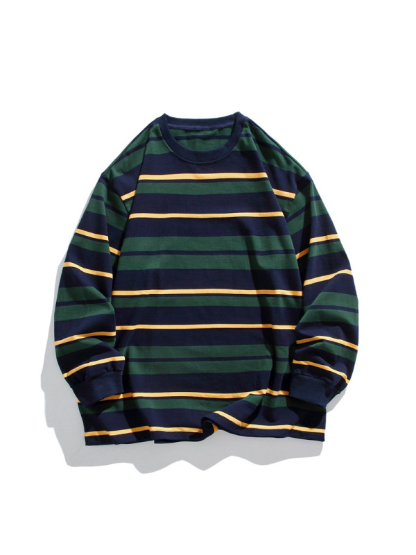 春秋季新款男士韩版撞色条纹圆领长袖卫衣潮280g重磅纯棉百搭上衣