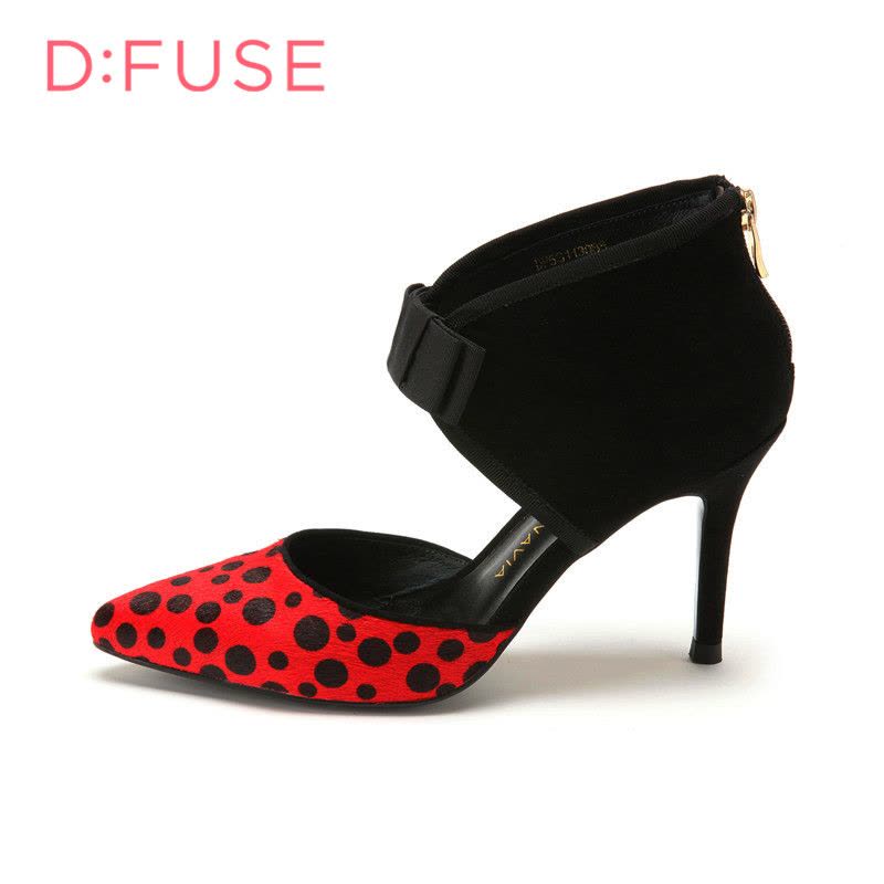 D：Fuse/迪芙斯秋羊皮波点拼色蝴蝶结尖头女单鞋DF53113086图片