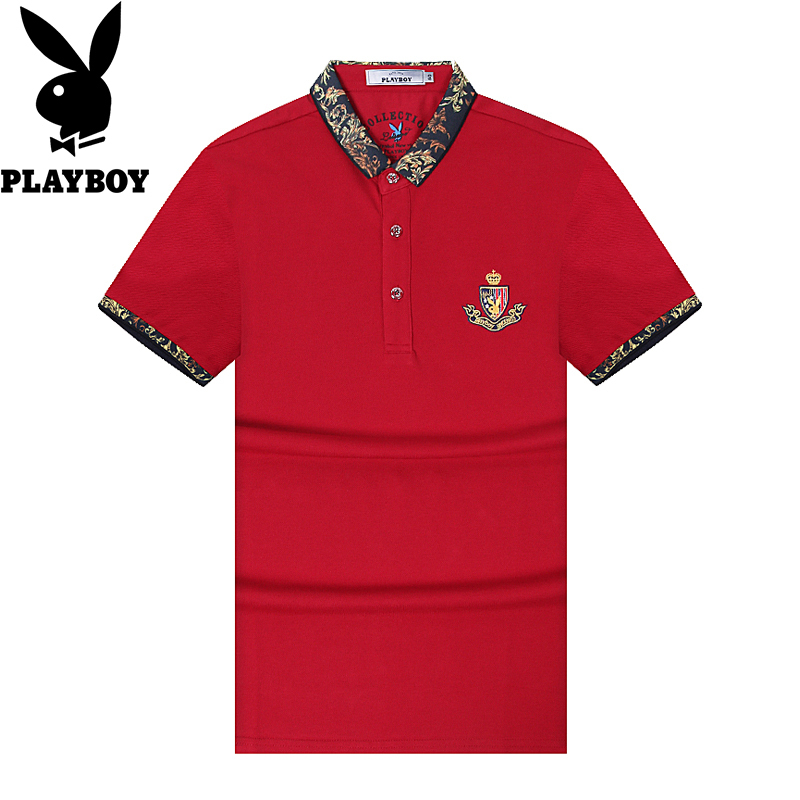 花花公子(PLAYBOY)T恤短袖男 旗舰店修身纯色休闲男装体恤翻领polo衫衣服薄