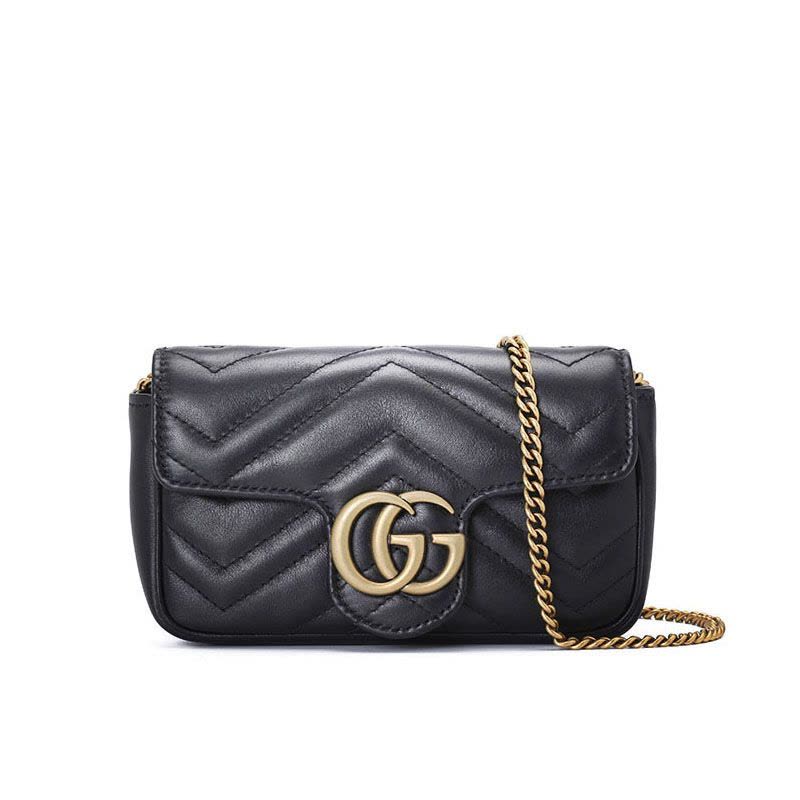 预售 GUCCI 古驰 GG MARMONT 单肩包 斜挎包 链条包超迷你 双G饰扣绗缝皮476433金扣图片