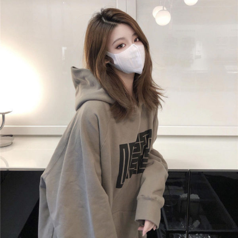 复古加绒卫衣女字母秋冬季新款韩版学生印花连帽宽松外套上衣女潮