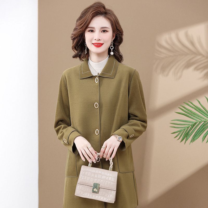 时尚妈妈秋冬装双面尼大衣洋气中年女秋冬阔太太外套新款女装