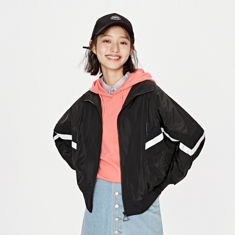 Semir森马夹克女2020春季新款外套宽松韩版休闲运动风撞色复古潮流ins