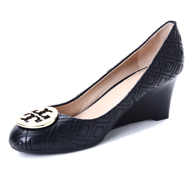 TORY BURCH/汤丽柏琦 女鞋菱格绗缝双T标志坡跟高跟鞋 33136图片