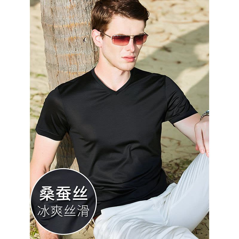 JOW 桑蚕丝正品真丝短袖V领T恤图片