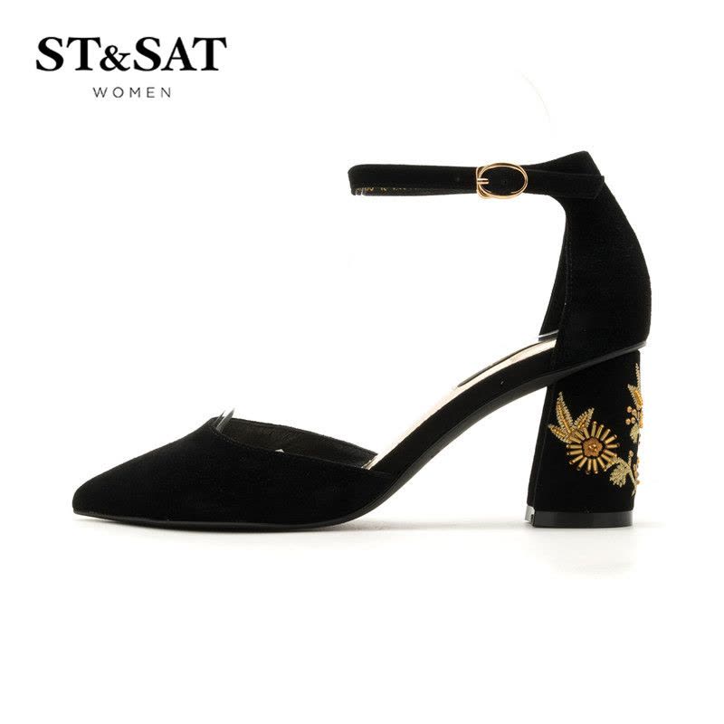 St&Sat/星期六春秋季商场同款羊反绒一字带女单鞋SS73114280图片