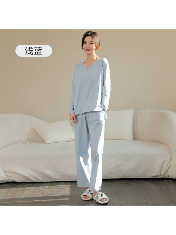 Jusen Shayu女士睡衣女全棉长袖感下摆开叉气质大码家居服春秋女