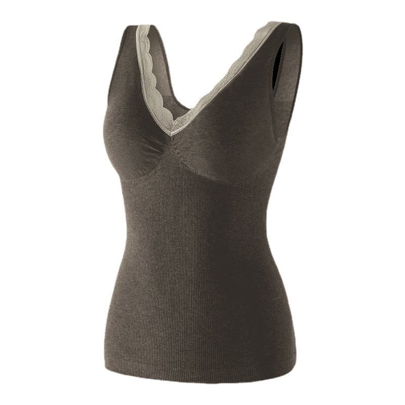 秋冬保暖背心女内搭外穿蕾丝带胸垫V领修身免穿文胸打底背心图片