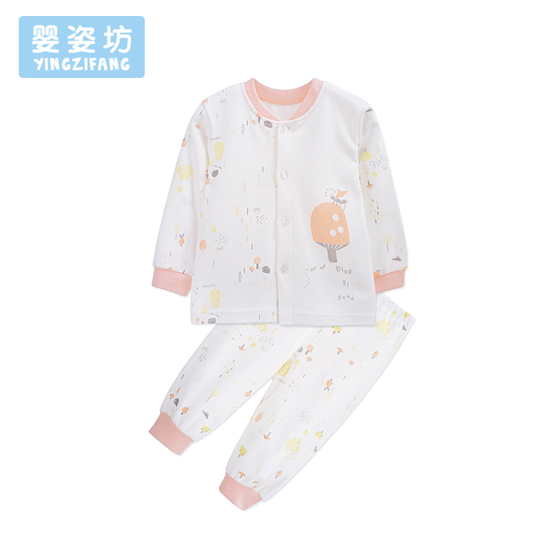 秋季新款男童女童印花长袖秋装前开扣休闲百搭两件套 韩版