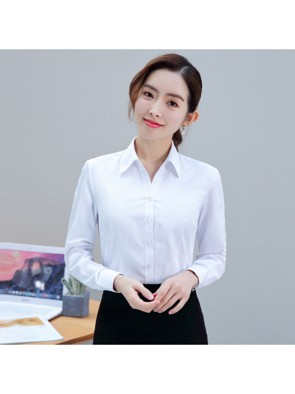 恒源祥职业白衬衫女春秋长袖ol衬衣新款纯色工作服含棉质
