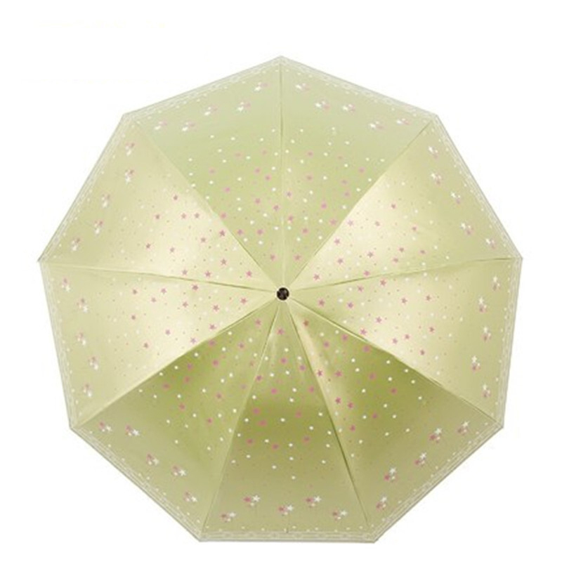 天堂伞五星闪耀三折加大钢骨黑胶晴雨伞