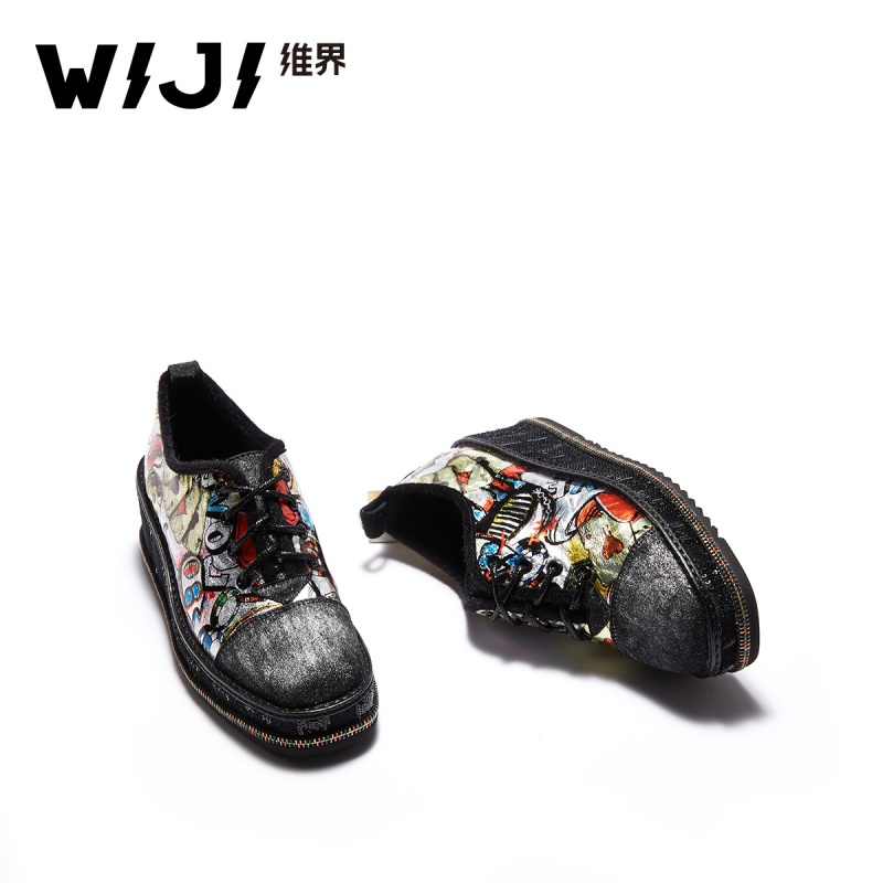 WIJI维界2018秋冬新款女鞋时尚拼色嘻哈街头松糕底低帮鞋ins潮品