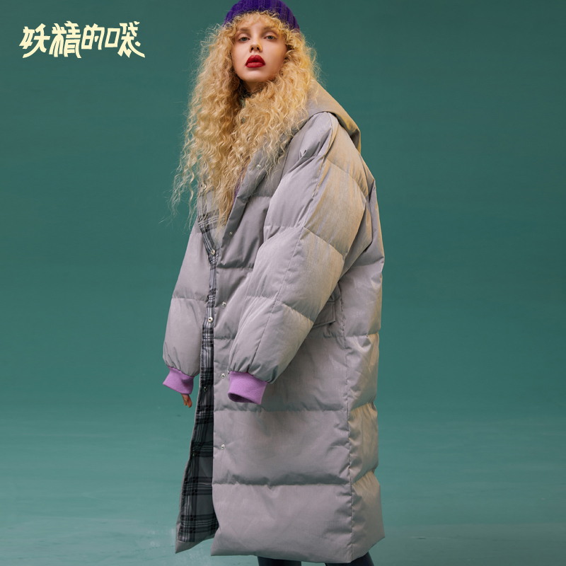 妖精的口袋Y欧货中长款白鸭绒羽绒服女冬装2018新款长袖连帽外套