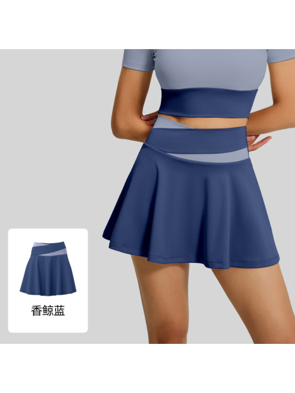 拼色裸感运动裙防走光假两件跑步健身瑜伽短裙女