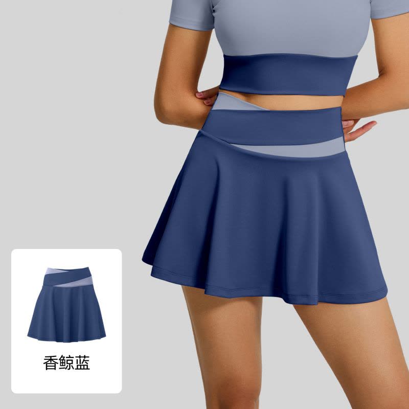 拼色裸感运动裙防走光假两件跑步健身瑜伽短裙女图片