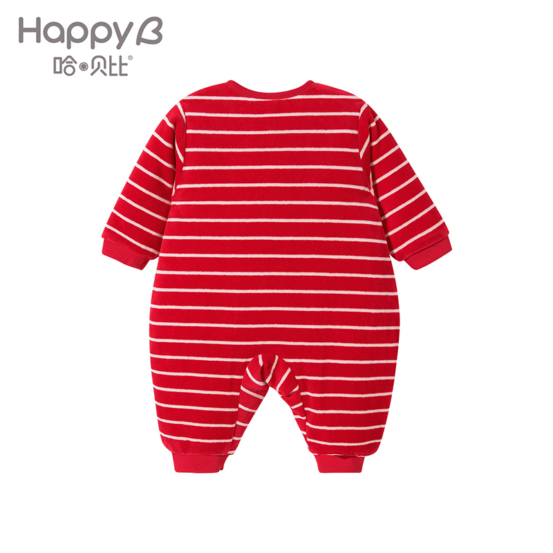 哈贝比新生儿夹棉连身连体衣宝宝保暖哈衣婴儿爬服冬装加厚棉衣
