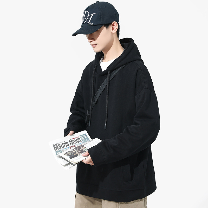 春秋季新款男士连帽卫衣休闲运动百搭纯色打底套头帽衫上衣服男装