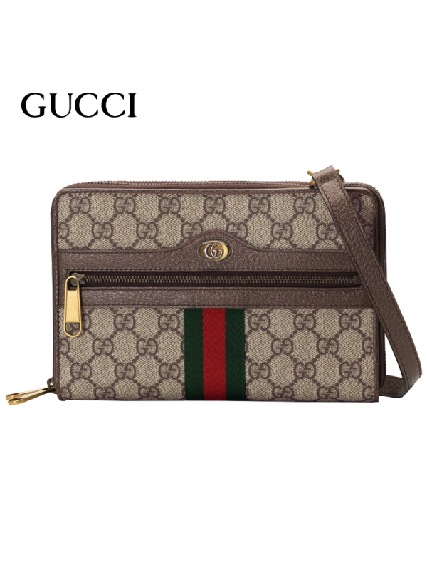 GUCCI 古驰 gucci男包 男士OPHIDIA系列乌木色PU单肩斜跨包
