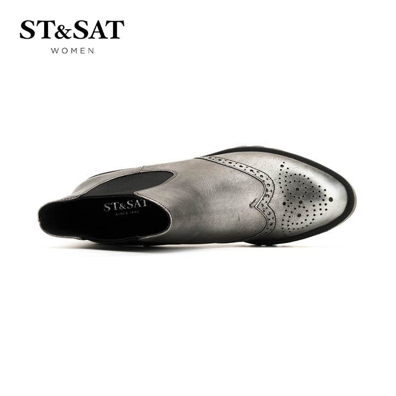 St&Sat/星期六冬切尔西短靴女尖头粗跟英伦女靴子SS64117206图片